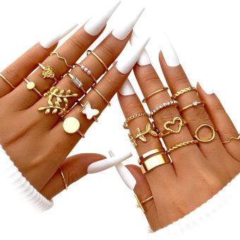 ÌF ME 24 Pcs Gold Vintage Knuckle Rings Set for Women, Boho Dainty Stackable Midi Finger Rings, Fashion Ring Pack Snake Butterfly Signet Jewelry Gifts