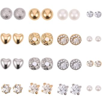 BBTO 24 Pairs Stud Earrings Crystal Pearl Earring Set Ear Stud Jewelry for Women Men