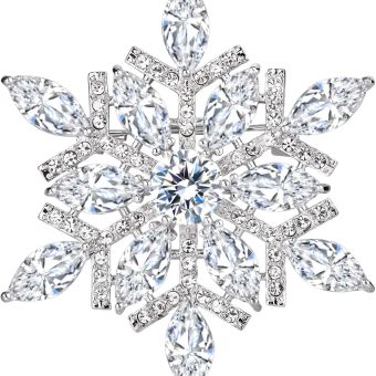 EVER FAITH Women's Full CZ Marquise Shape Winter Snowflake Corsage Brooch Pin Clear Silver-Tone