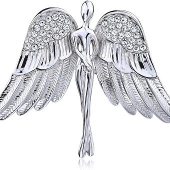 OKAJEWELRY Guardian Angel Pin Rhinestone Silver Tone Brooches for Women