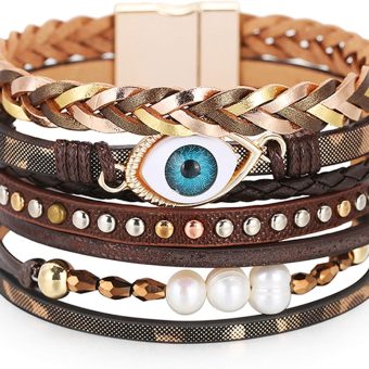 Leather Wrap Bracelet Boho Cuff Bracelets for Women Cross Bracelet Fashion Jewelry Gifts for Her