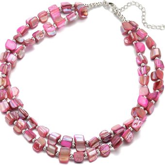 BULINLIN Boho Layered Shell Beaded Necklaces Handmade Colored Bead Choker Necklace Holiday Style Costume Jewelry for Women