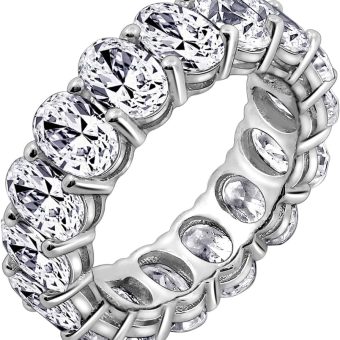 Oval Cut Eternity Ring | Solid 925 Sterling Silver Infinity Band for Women | 7.50 Carats 100 Facet Oval Cut Cubic Zirconia CZ Simulated Diamond Engagement Ring