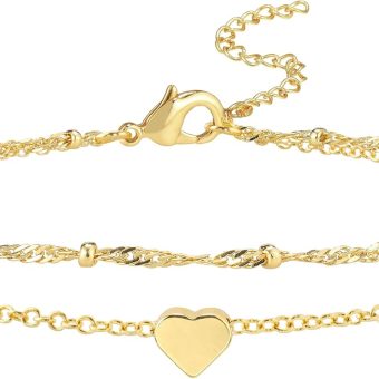 Reoxvo Extra Large Anklets for Women Large Ankle, 14k Real Gold Plated Brass/Sterling Silver Plated Brass Bracelets for Women Heart Link Anklet Plus Size Summer Beach Jewelry Accessories 10 11 inch