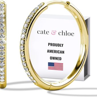 Cate & Chloe Bianca 18k White Gold Hoop Earrings for Women | Best Silver Hoop Earrings for Women & Girls, Sparkle Cubic Zirconia Hoop Earrings | CZ Crystal Hoop Earrings