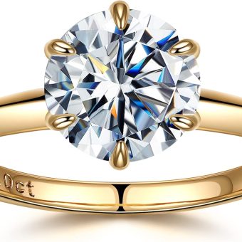 SMILEST 2ct Moissanite Rings for Women, Round D Color VVS1 Clarity Lab Created Moissanite Ring 18K White Yellow Rose Gold Vermeil 6 Claw Knife Edge Solitaire Moissanite Engagement Rings for Women