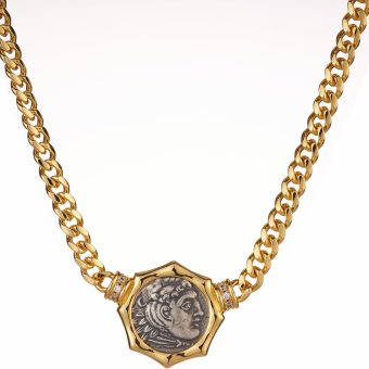 Silver Ancient Greek mythology Coin Necklace, Hercules coin Pendant with Adjustable Chain, 18K Gold Plated, Sterling SilverJewelry Gift For Women.