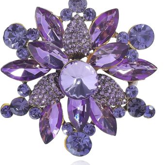 YOQUCOL Vintage Austrian Crystal Rhinestone Flower Shape Brooch Pin for Women