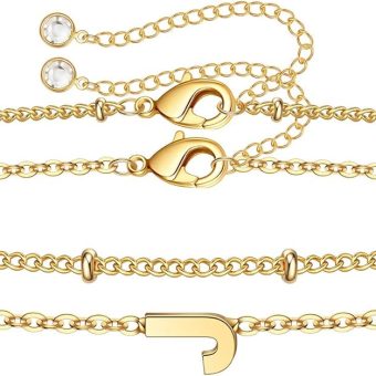 Dainty Gold Initial Bracelets for Women, 14K Gold Plated Dainty Personalized Gold Bracelets Initial Bracelets for Women Teen Girls Jewelry Chain Bracelets for Little Girls Jewelry Gifts