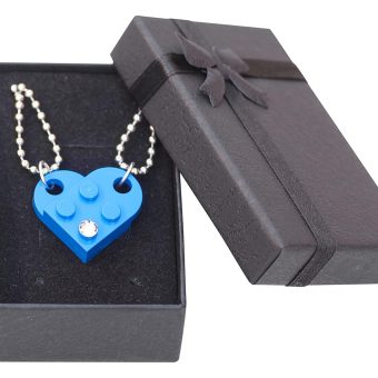 Brick Heart Lego Necklace with Swarovski Crystal, 2 Bricks and 2 Silver Ball Beads Necklaces with Stylish Black Box - Friendship & Romantic Present for Him or Her, BFF and Couples