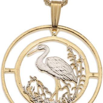 Egret Pendant & Necklace, Russia 50 Roubles Coin Hand Cut