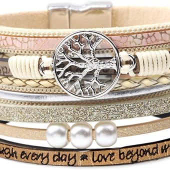 Inspirational Tree of Life Leather Bracelets for Women,Birthday Mothers Day Jewelry Gifts for Teen Girls