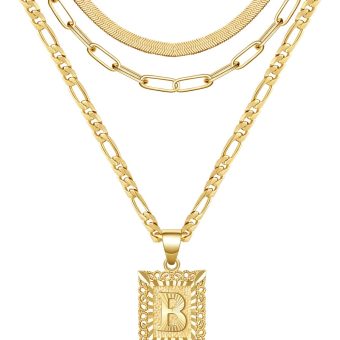 KissYan Gold Layered Necklace Set for Womens, 14K Gold Plated Initial Letter Pendant Necklace Paperclip Snake Choker Alphabets from A-Z Figaro Chain Necklace Jewelry Gift