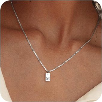 Initial Necklaces for Women Silver Plated Letter Necklace Dainty Silver Name Necklace Personalized Initial Tag Pendant Necklaces for Women Trendy Silver Jewelry