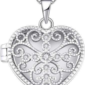 YL Women's Cross Locket Necklace Sterling Silver Heart Pendant Gemstones Filigree Jewelry