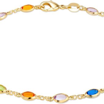 Barzel 18K Gold Plated Gold and Multi Color Crystal Baguette Anklet