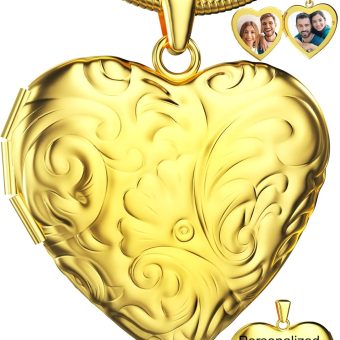 Fanery Sue Heart Locket Necklace That Holds Pictures, Customized Locket Necklace Personalized Lockets with Picture inside, Silver Gold Locket Memory Gifts for Women