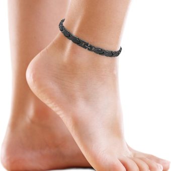 MagnetRX® Womens Magnetic Ankle Bracelet – Ultra Strength Magnetic Anklets with 34 Magnets – Titanium Magnetic Ankle Bracelets for Women (Black)