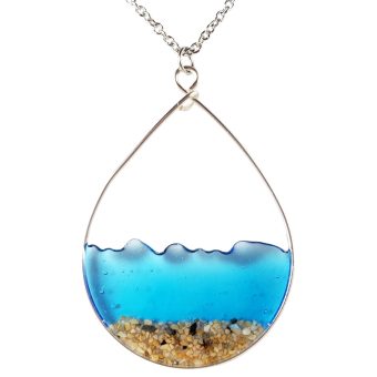 Blue water and sand silver necklace-hypoallergenic for sensitive skin, Handmade in Hawaii Beach Jewelry