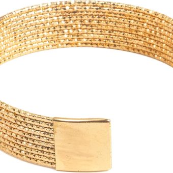 Stylish Elegant 14K Gold Plated Flexible Wide Open Cuff, Woman's Bangle Jewelry, Stunning Yellow Gold Color Bracelet, Multiple Dainty Twisted Bead Layers and Elegant Solid Square End Finish