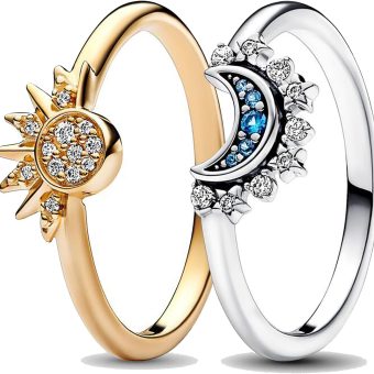 Sun and Moon Ring Set for Women 14K Gold/Silver Plated Stackable Rings Adjustable Celestial Sun and Moon Rings Friendship Promise Rings Prom Jewelry for Women