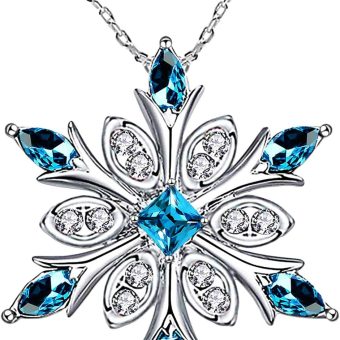 Elensan Women's 925 Sterling Silver Blue Crystals Snowflake Pendant Fashion Necklace Collarbone Chain