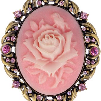 Alilang Vintage Inspired Antique Reproduct Rose Pink Crystal Flower Cameo Pin Brooch