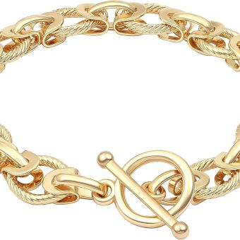 SOFYBJA 18k Gold Plated Personalized Chunky Cuban Oval Link Chain Bracelets for Men Toggle Rope Bracelet Jewelry for Women