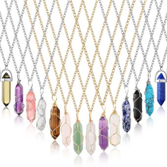 16 Pcs Healing Crystal Stone Necklaces Hexagonal Gemstone Pendant Necklace Full Wire Wrap Crystal Necklace Spiritual Crystal Jewelry Amethyst Necklace with Silver Gold Chains for Women