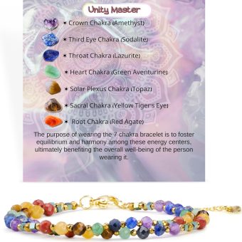 Farfume Beaded Bracelets for Women, Chakra Crystal 4mm Beads Gemstone Natural Stone Bead Spiritual Womens Jewelry Gifts