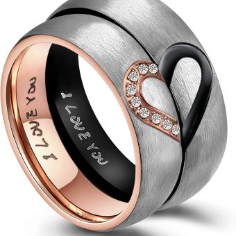 ANAZOZ His & Hers Real Love Heart Promise Ring Stainless Steel Couples Wedding Engagement Bands Top Ring, 6mm