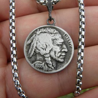 Necklace pendant men women authentic 1930 or 1934 or 1935 or 1936 or 1937 or 1938 Buffalo Indian Nickel coin nice gift stainless steel chain