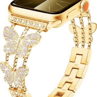 Butterfly Band Compatible with Apple Watch Bands 45mm 44mm 42mm for Women, Slim Cute Metal Jewelry iWatch Bands, Fancy Apple Watch Band Series 9 8 7 SE 6 5 4 3 Ultra 2 1 Bling Luxury Diamond