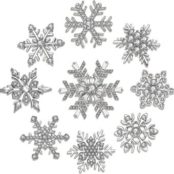 9PCS Christmas Snowflake Brooches Winter Holiday Rhinestone Snowflake Brooch Pins Set for Women Men Family Christmas New Year Gifts