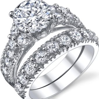 Womens 1.5 Carat Sterling Silver 925 Engagement Bridal Ring Set Round-Cut Cubic Zirconia