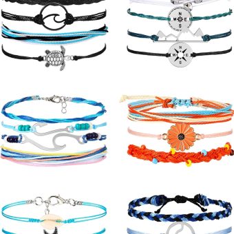 Hicarer 21 Pieces Surfer Wave Bracelet Ocean Wave Adjustable Waterproof Handmade Friendship Bracelet Anklet Jewelry for Women