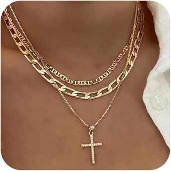 Cross Necklace for Women,Stackable Stacked Stacking Layering Layered Necklaces Dainty Gold Necklace Paperclip Box Flat Mariner Chain Necklace Cross...