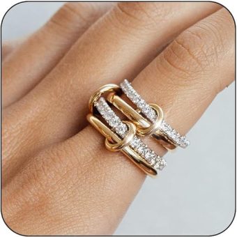 Gold Silver Rings for Women Non Tarnish 18K Gold Filled Dainty Stackable Rings Set Cubic Zirconia CZ Trendy Statement Rings Fashion Chunky Band...