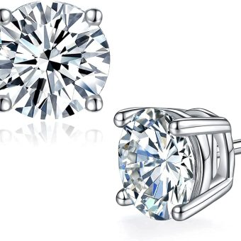 Moissanite Stud Earrings Lab Created 18K White Gold Plated 925 Sterling Silver Earring Jewelry Gifts for Women Men