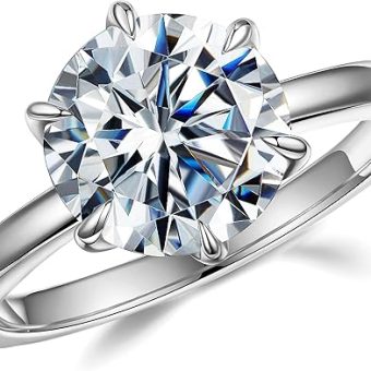 MOOSEA Moissanite Rings for Women - 3ct Moissanite Engagement Rings for Women 14K White Gold Vermeil 6 Claw Round Solitaire Moissanite Engagement...