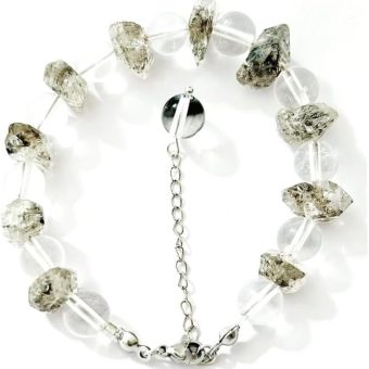 Natural Herkimer Diamond & Clear Crystal Beads Bracelet Lucky Energy adjustable Bracelet, 21