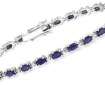 Ross-Simons 8.40 ct. t.w. Sapphire Bracelet With Diamond Accents in Sterling Silver