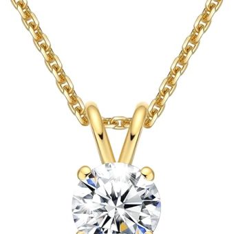 S925 Sterling Silver Pendant Necklace Women Gold Plated Dainty Simple Solitaire Diamond Cubic Zirconia CZ Choker Necklaces Jewelry