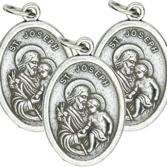 Saint Joseph Religious Medal, Pray For Us Devotional Charm for Father’s Day Gift, 1 Inch, (Pack of 3)