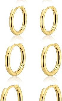 Small Gold Huggie Hoop Earrings Set for Women 14K Real Gold Plated Hypoallergenic Lightweight Earrings for Sensitive Ears Everyday Earrings Sets...