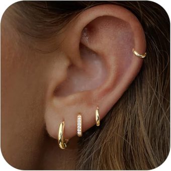 Small Gold Huggie Hoop Earrings Set for Women Men - Hypoallergenic 14K Gold Plated Stack Cartilage Earring, Earrings Sets for Multiple Piercing...