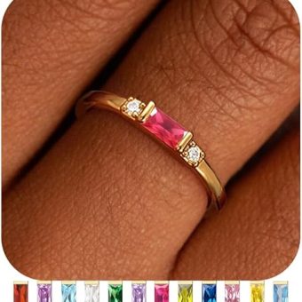 TOBENY Gold Birthstone Rings for Women 14K Gold Plated Non Tarnish Stackable Rings Dainty Emerald Green Gemstone Cubic Zirconia Engagement Wedding...