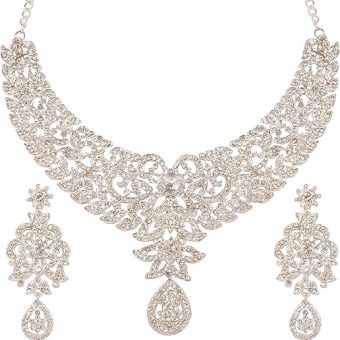 Touchstone Hollywood Glamour Pretty Filigree Paisley Motif Rhinestones Studded Diamond Look Designer Bridal Jewelry Hasli Necklace Set For Women In...