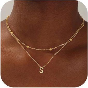 Turandoss Gold Initial Necklaces for Women Teen Girls, Dainty 18K Gold Plated Layered Letter A-Z Initial Pendant Necklace Stack Personalized Gold...