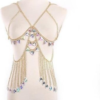 Women's Body Chain Necklace Crystal Tassel Body Jewelry Accessory Sexy Bikini Waist Belly Chain Jewelry (D,Light Grey)